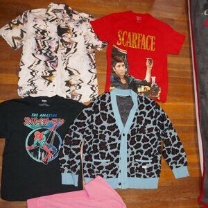5 MENS LARGE THE HUNDREDS ZIG ZAG SCARFACE LEOPARD BUTTON UP SHIRTS T SHIRTS